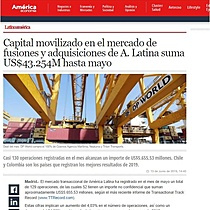 Capital movilizado en el mercado de fusiones y adquisiciones de A. Latina suma US$43.254M hasta mayo